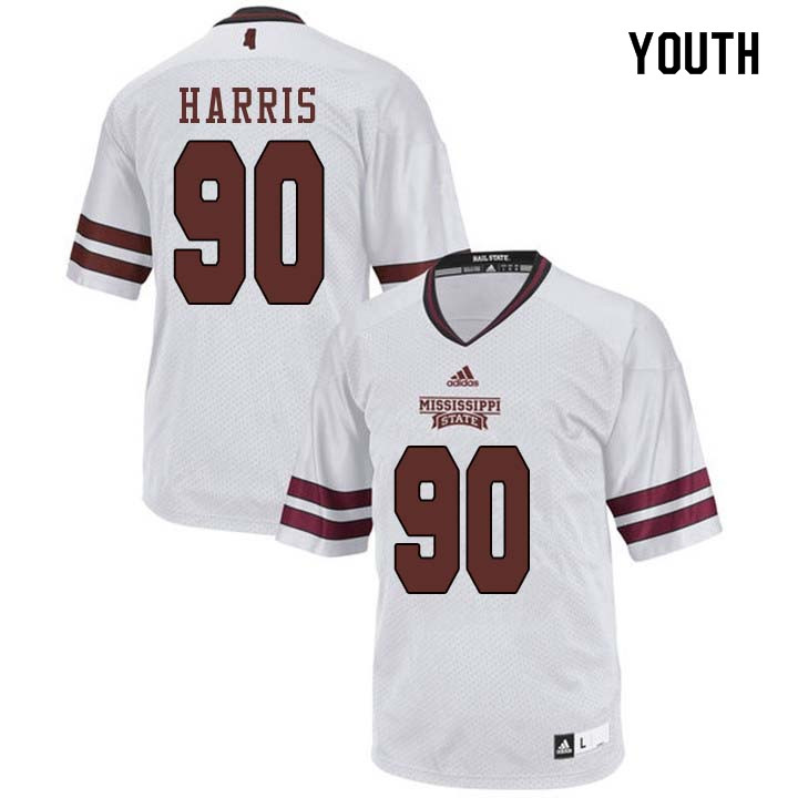 Youth #90 Grant Harris Mississippi State Bulldogs College Football Jerseys Sale-White